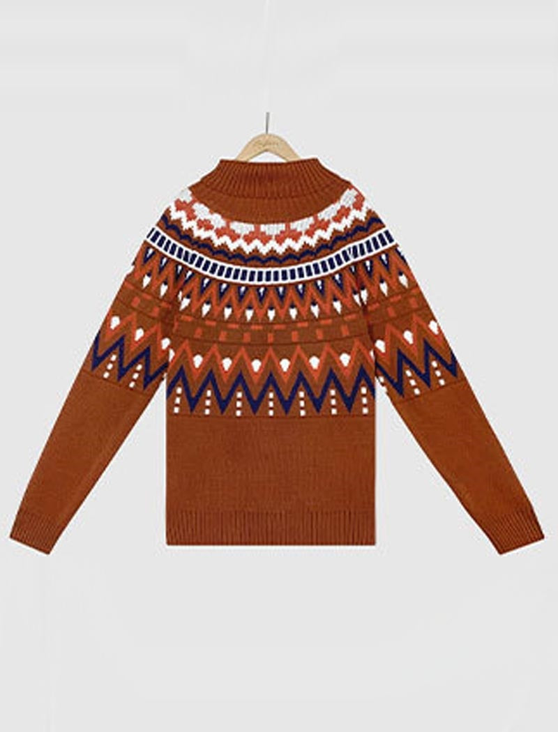 Fair Isle Pattern Turtleneck Sweater