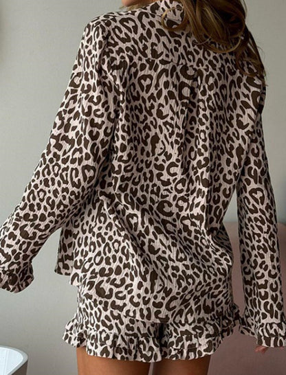 Leopard Print Ruffled Pajama Set