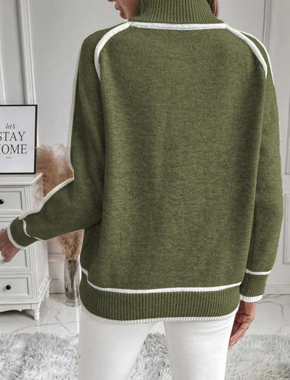 Contrast Piping Turtleneck Sweater