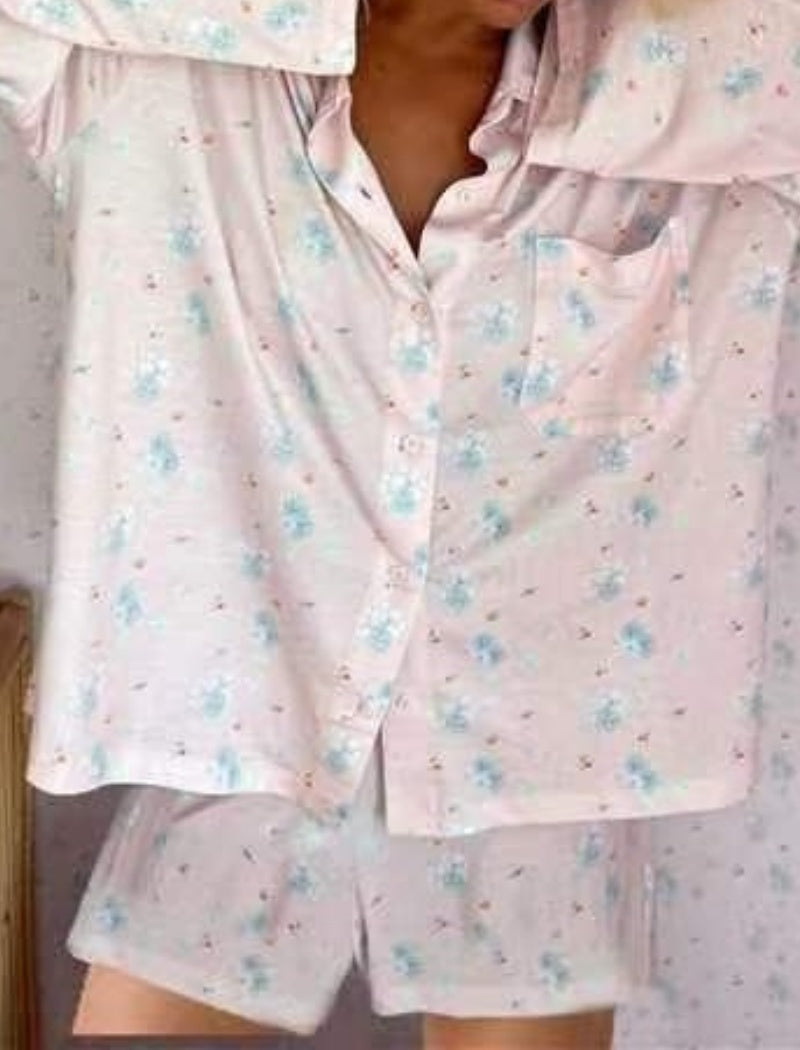 Printed Pajama Set with Buttoned Shirt