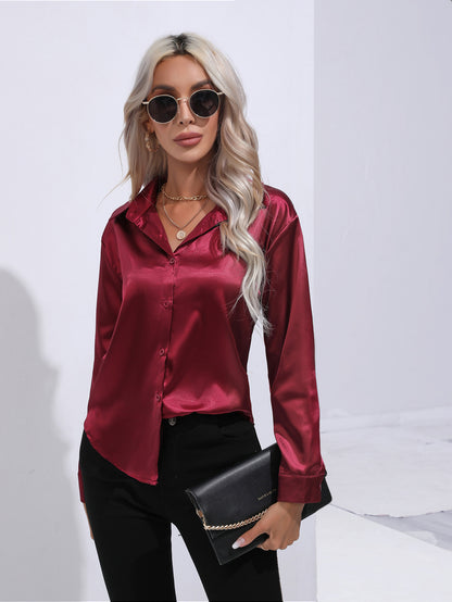 Satin Button-Up Blouse