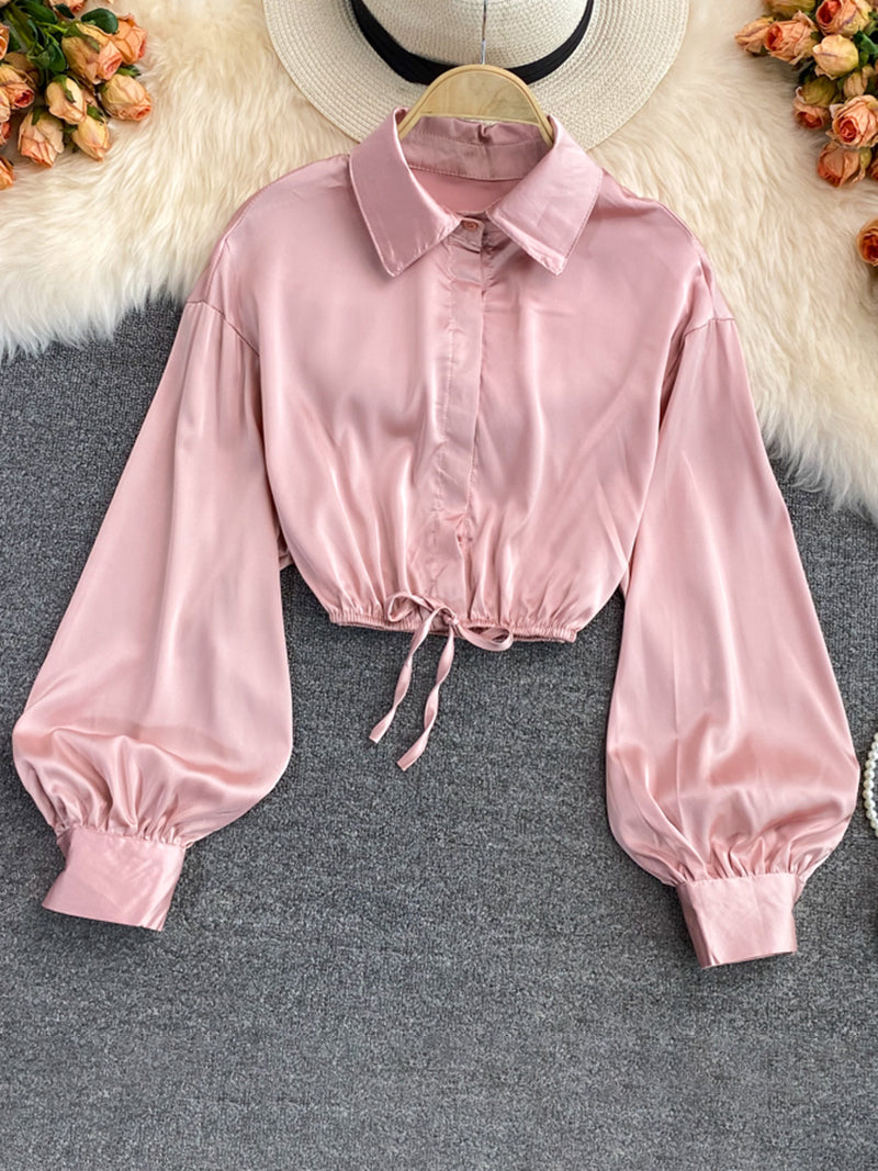 Balloon Sleeve Drawstring Blouse