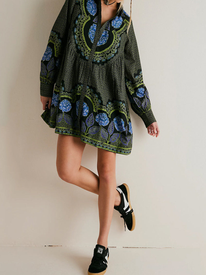 Bohemian Floral Print Oversized Mini Dress