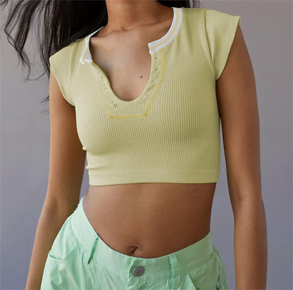 Solid Ribbed Cowl Neck Crop Top