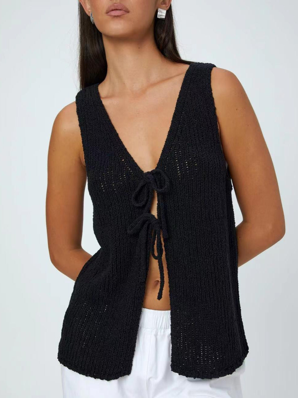 Knit Tie-Front V-Neck Vest