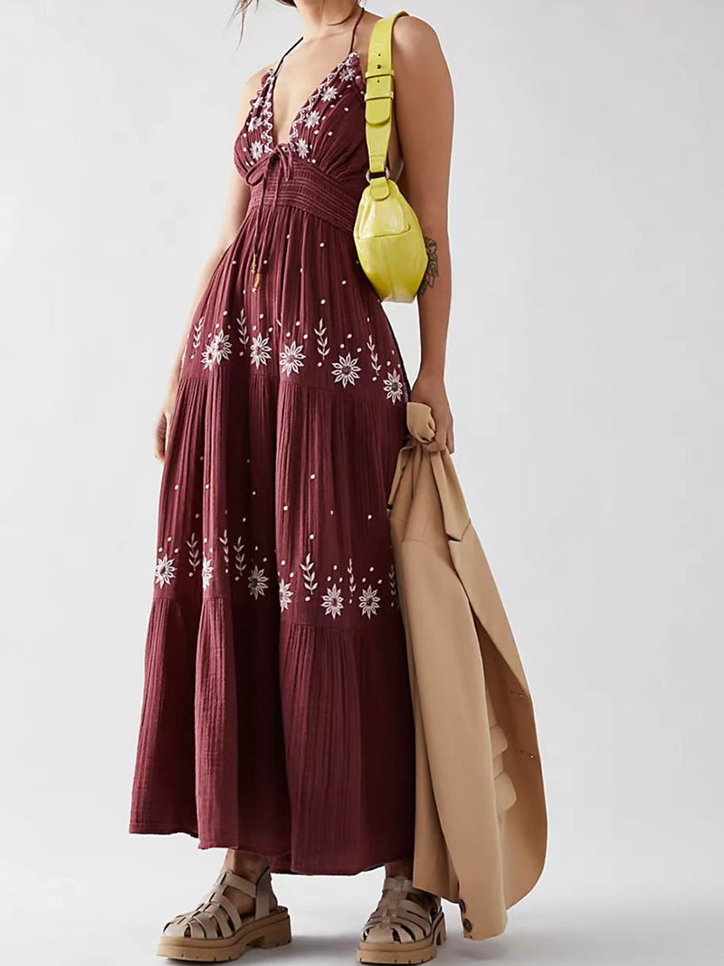 Plunging Halter Maxi Dress