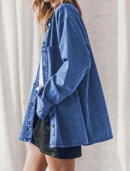Oversized Button-Up Denim Shirt