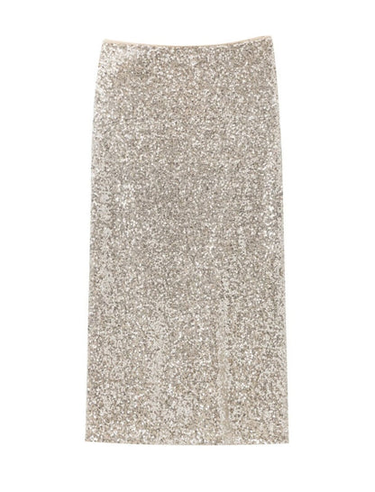 Sequin Wrap Midi Skirt with Side Tie