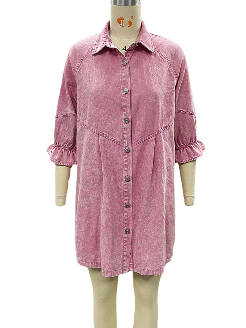 Solid Button-Up Shirt Dress