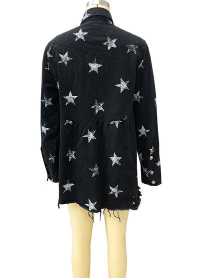 Star Print Button-Front Jacket