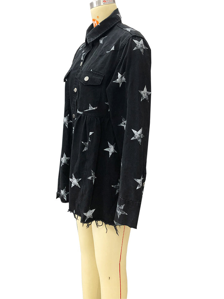 Star Print Button-Front Jacket