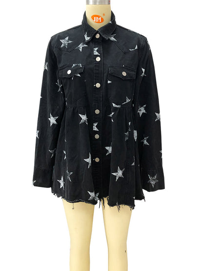 Star Print Button-Front Jacket