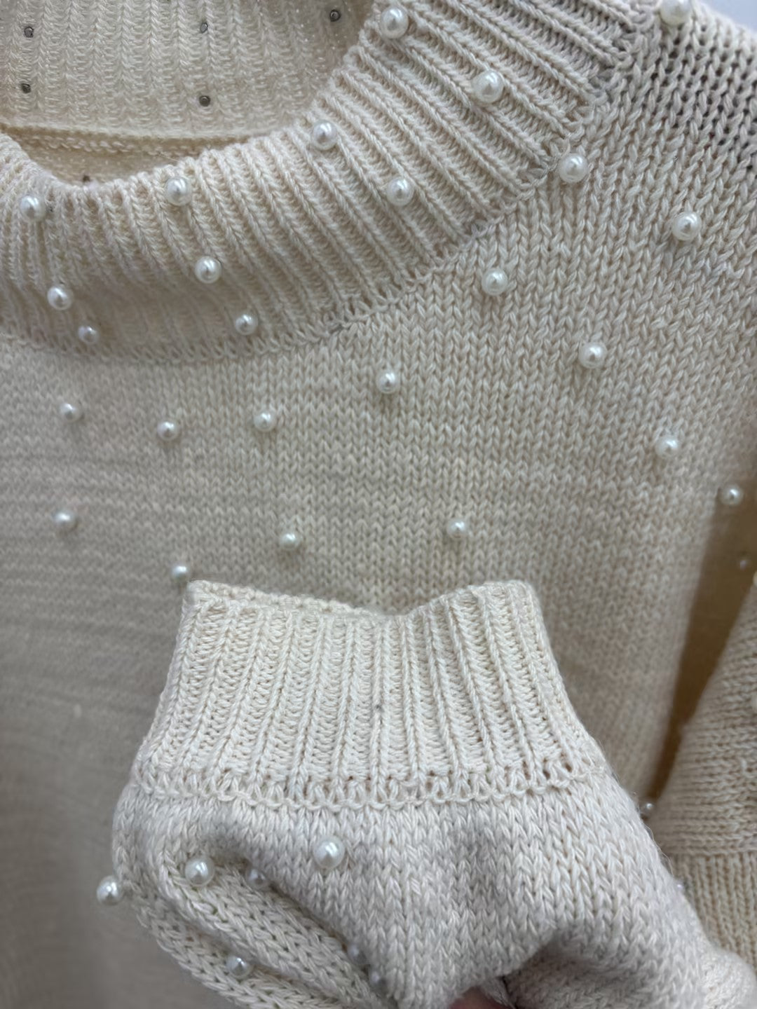 Pearl Embellished Puff Sleeve Sweater