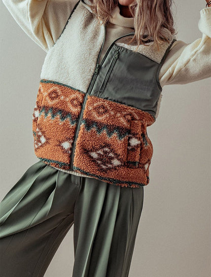 High Neck Color-Block Fleece Vest