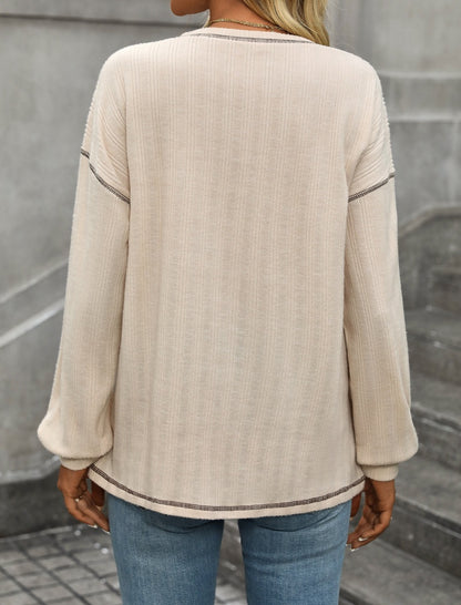 Patch Pocket Ribbed Long-Sleeve Sweater