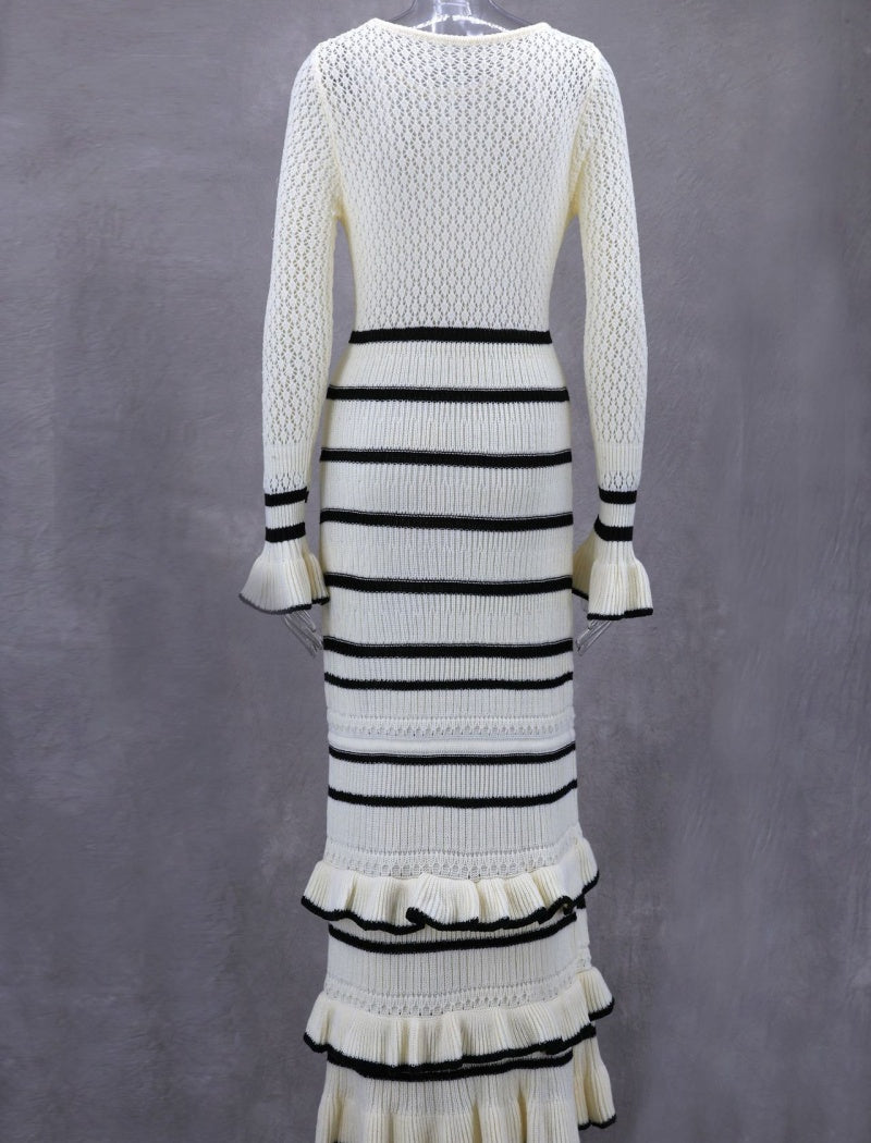 Striped Knit Dress with Ruffled Hem