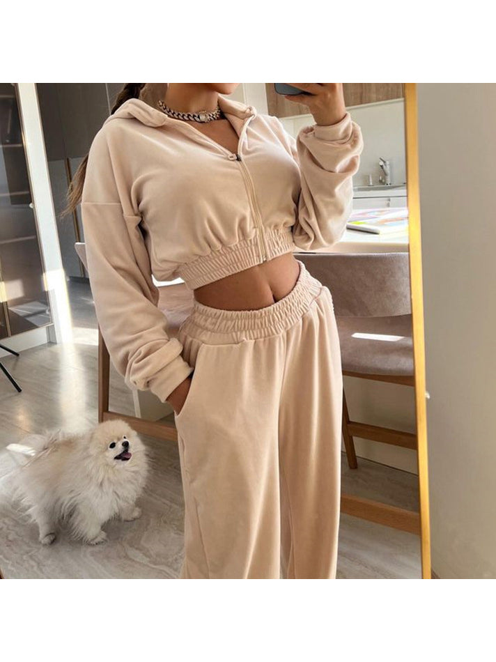 Cropped Zip-Up Hoodie and Pants Set