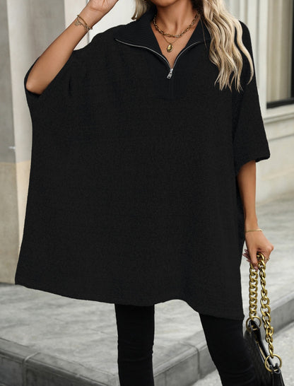 Oversized Zip-Up Lapel Pullover