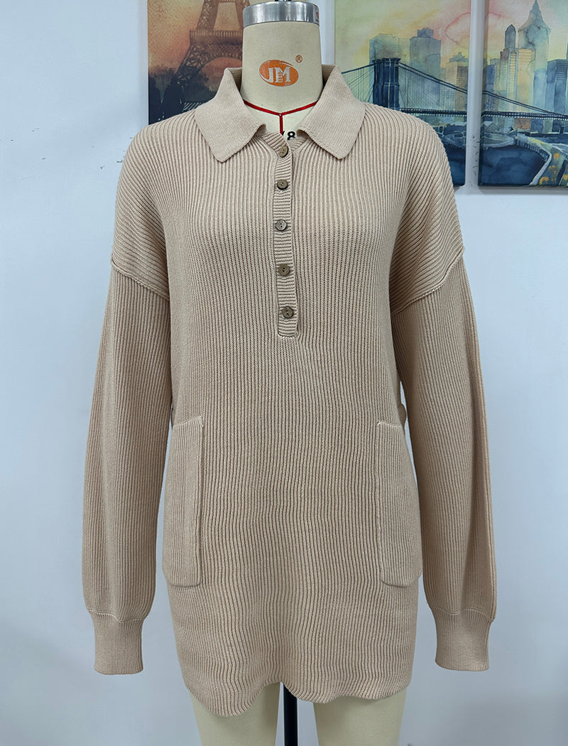 Solid Color Collared Button-Up Knit Cardigan
