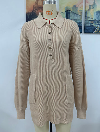 Solid Color Collared Button-Up Knit Cardigan