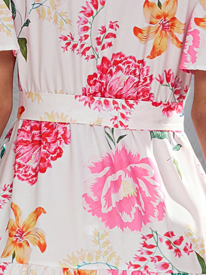 Floral Print Self-Tie Midi Dress