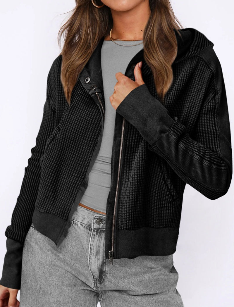 Cropped Hoodie Knit Jacket