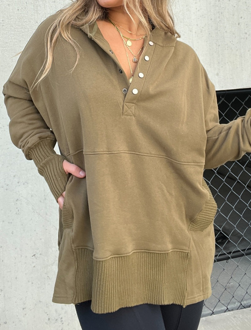 Hooded Buttoned Pullover Top