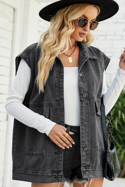 Sleeveless Denim Utility Vest