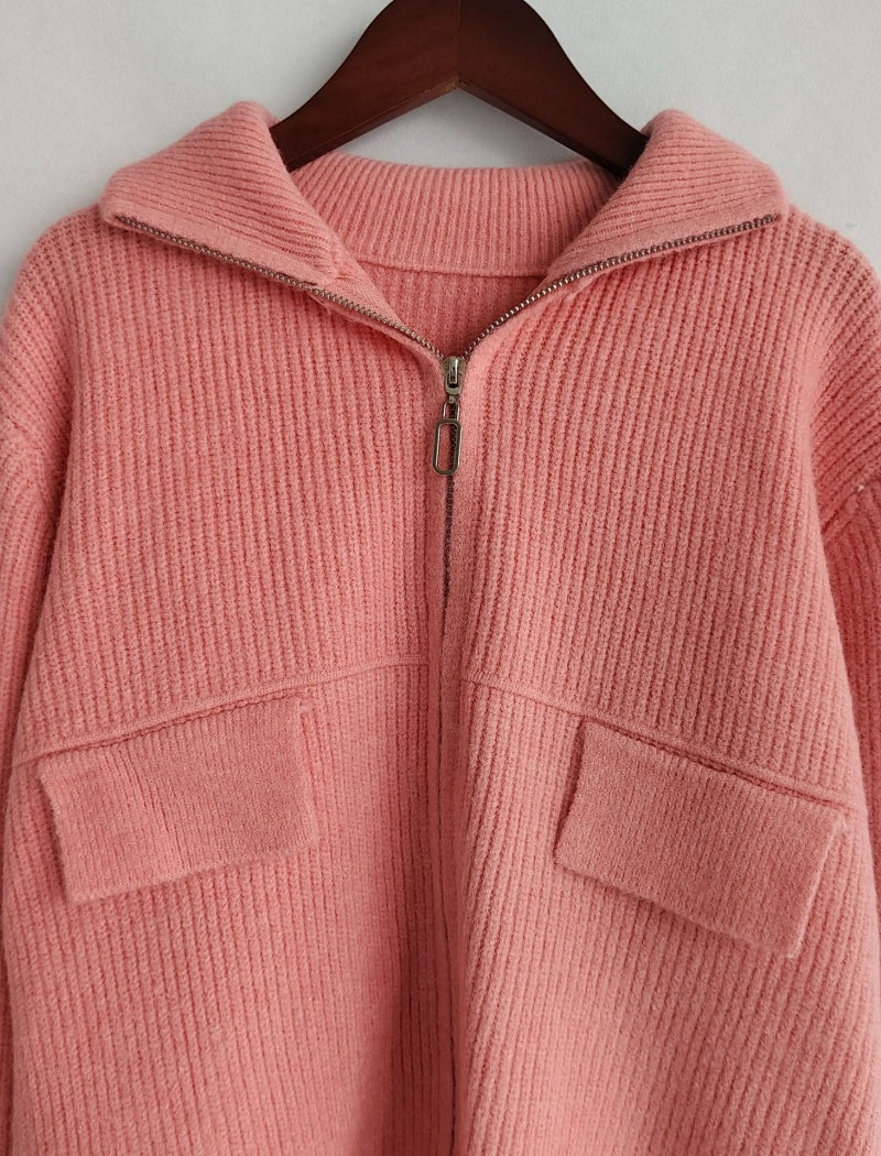 Zip-Up Knit Cardigan with Pockets