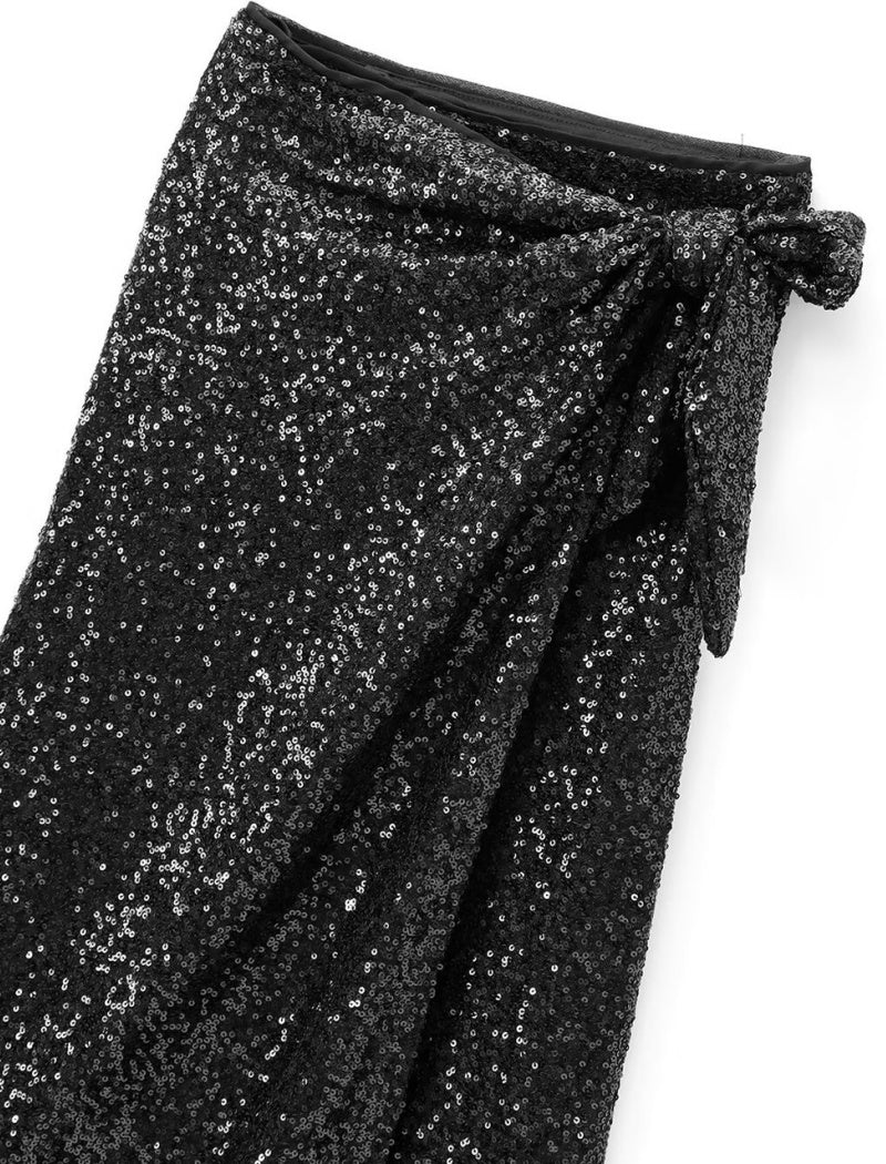 Sequin Wrap Midi Skirt with Side Tie