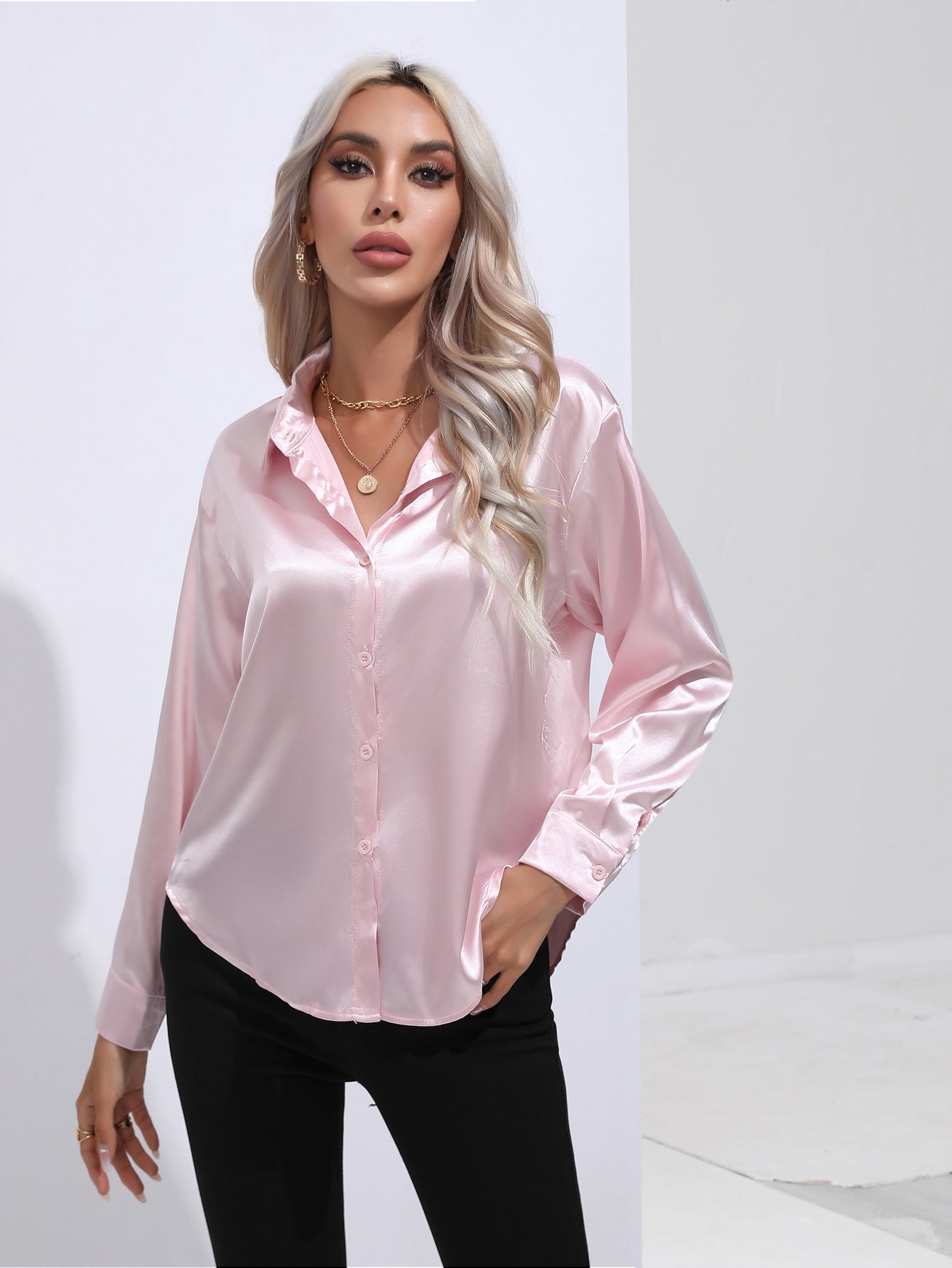 Satin Button-Up Blouse