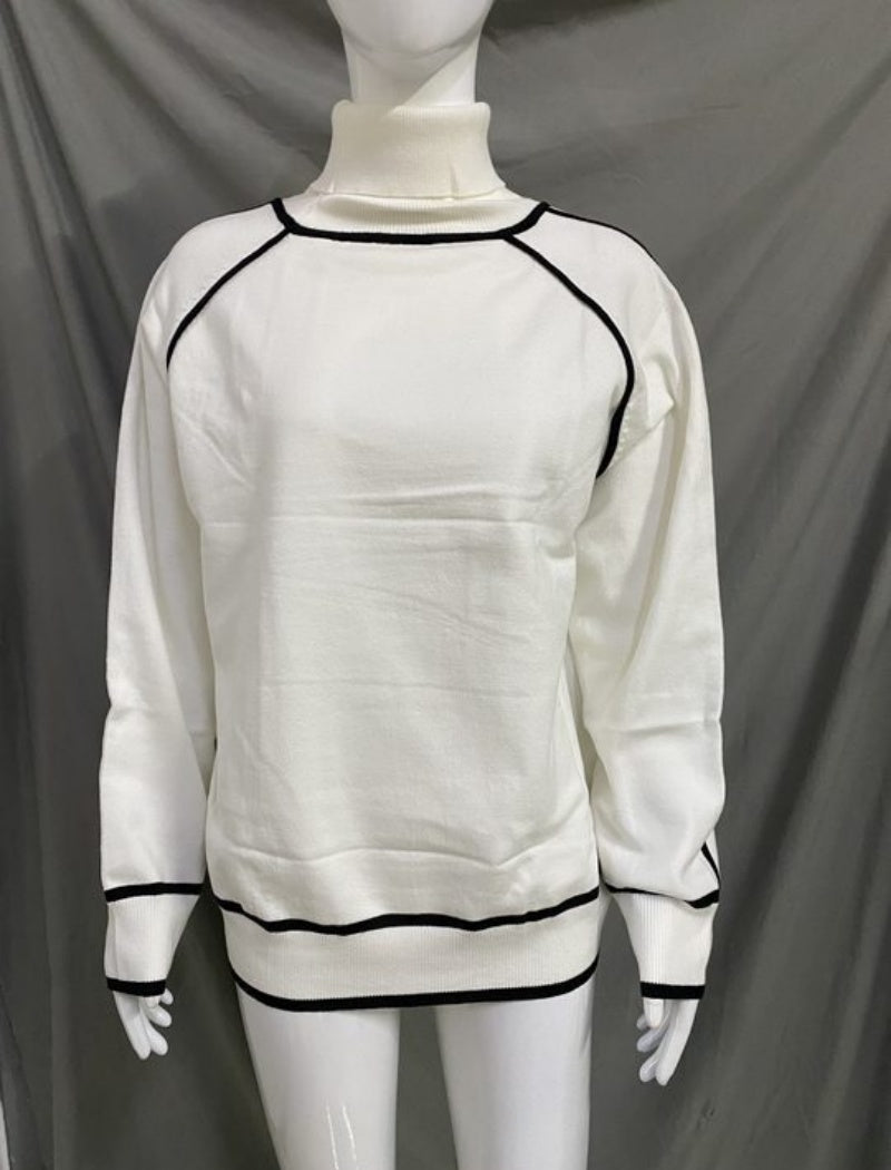 Contrast Piping Turtleneck Sweater