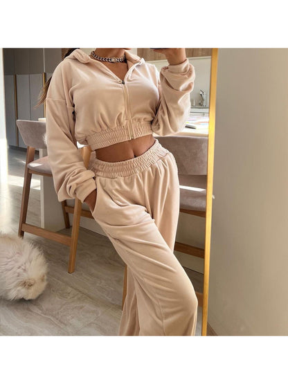 Cropped Zip-Up Hoodie and Pants Set