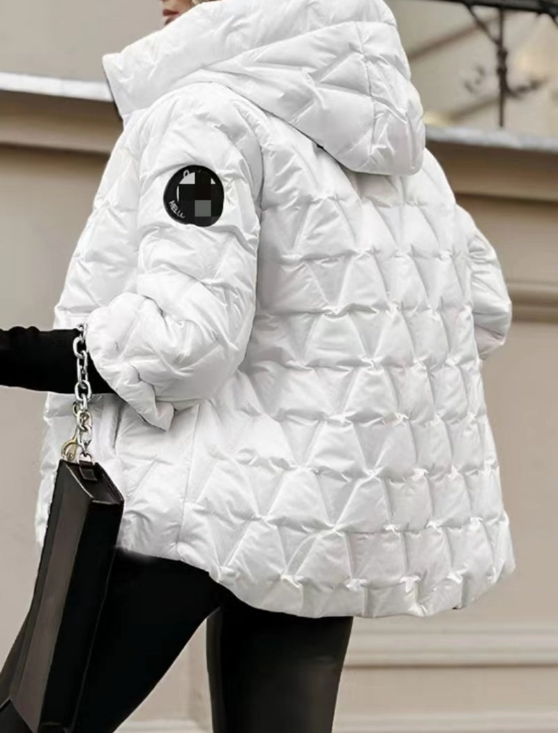 Quilted Hooded Jacket with Chain Strap Detail