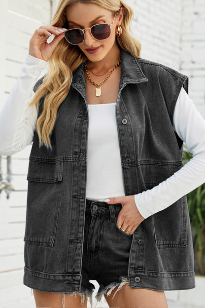 Sleeveless Denim Utility Vest