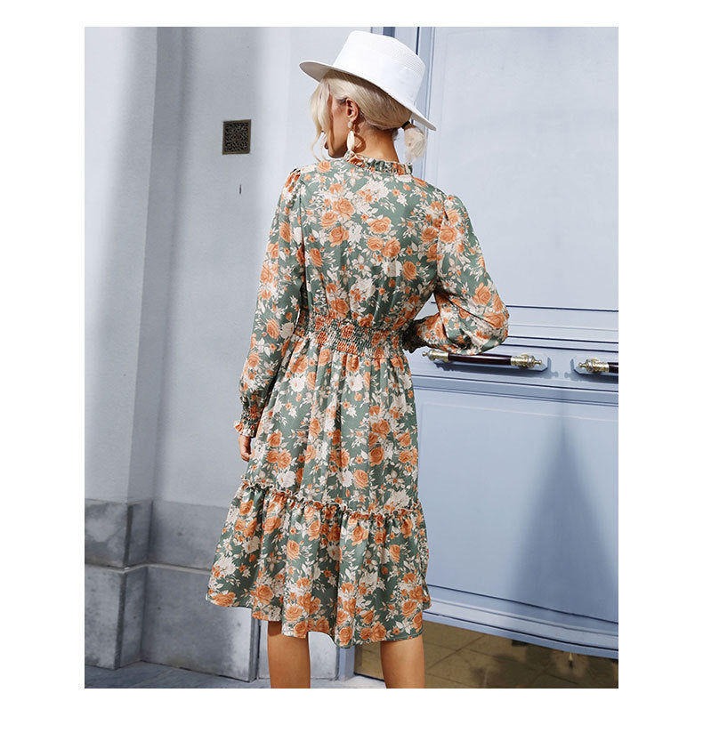 Floral Print Long Sleeve Midi Dress