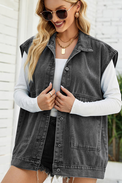 Sleeveless Denim Utility Vest