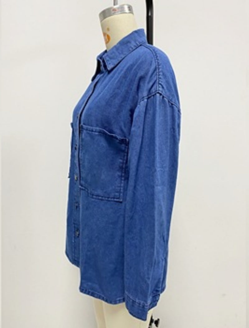 Oversized Button-Up Denim Shirt