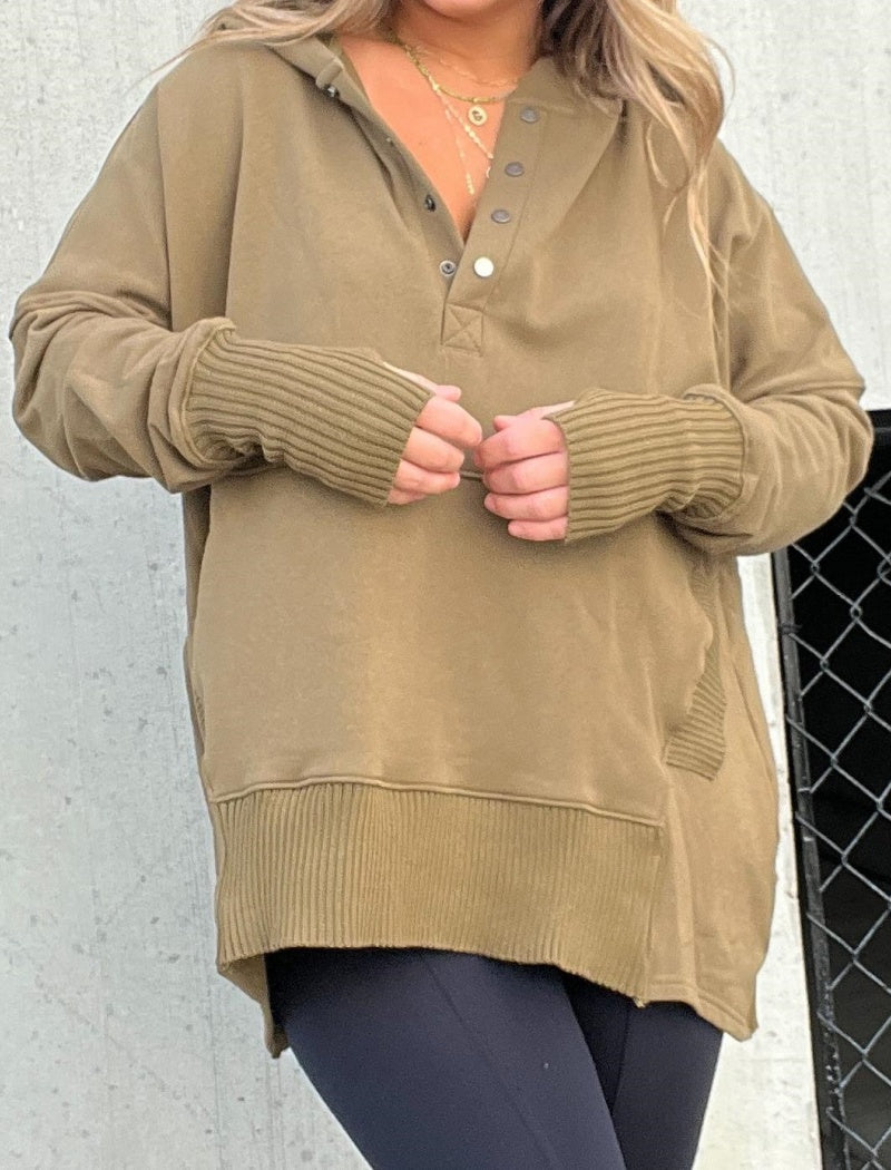 Hooded Buttoned Pullover Top