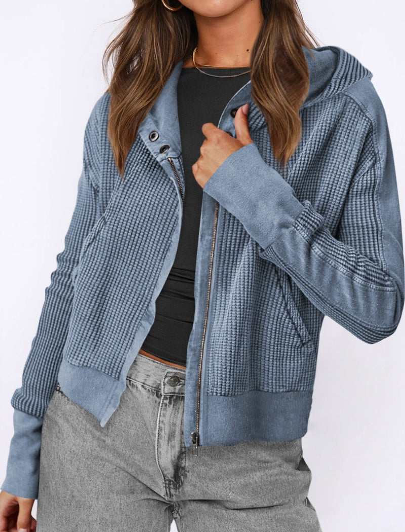 Cropped Hoodie Knit Jacket