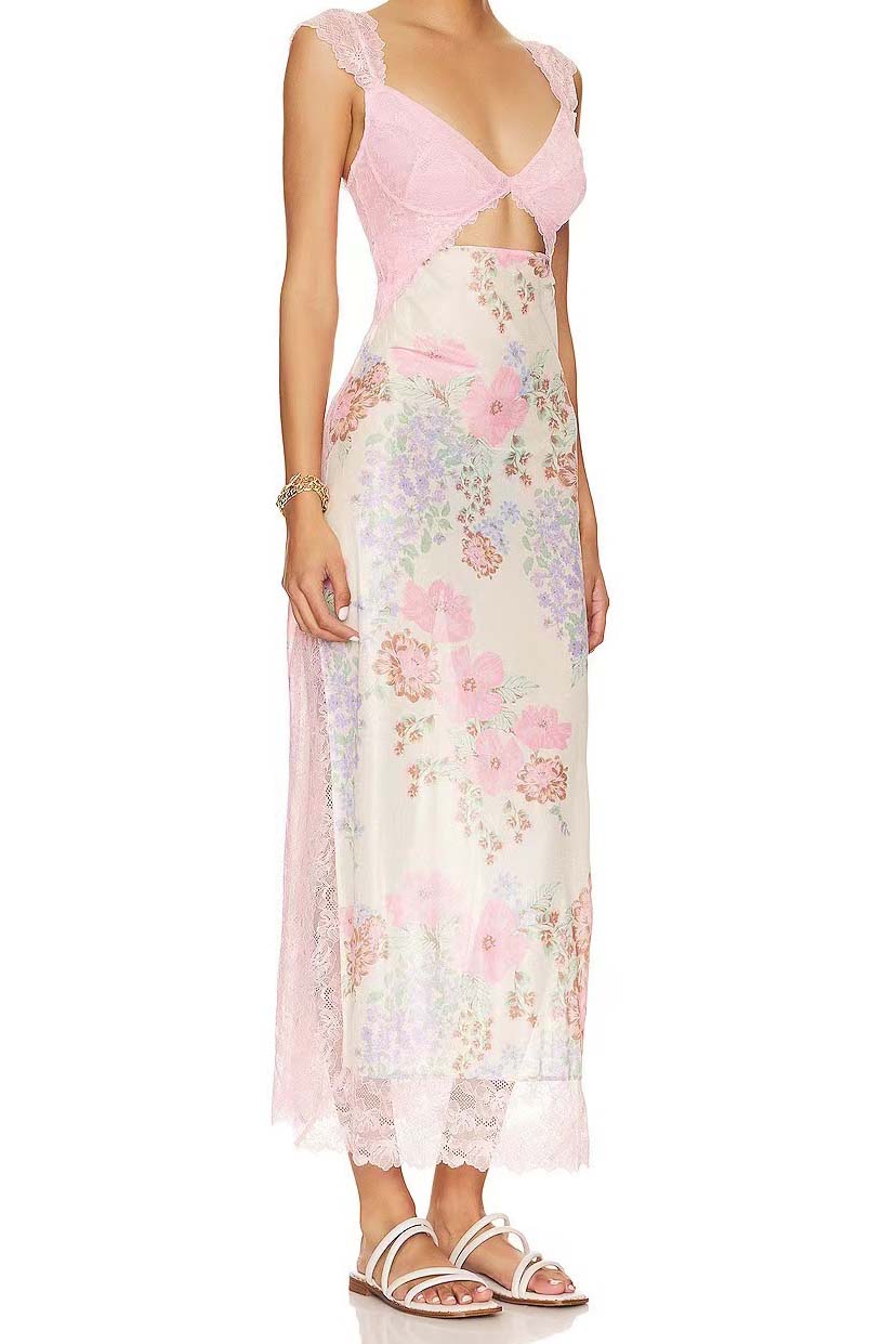 Floral Lace Cutout Maxi Dress