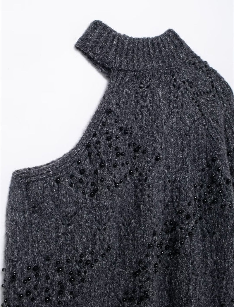 Asymmetric Open Shoulder Knit Sweater