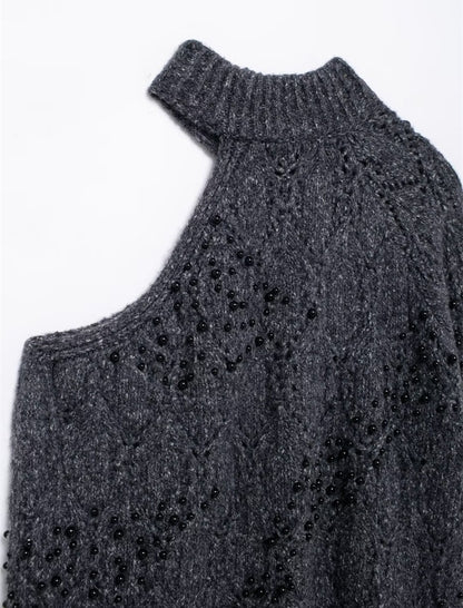 Asymmetric Open Shoulder Knit Sweater