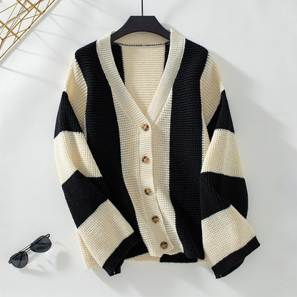 Striped Button-Up Cardigan