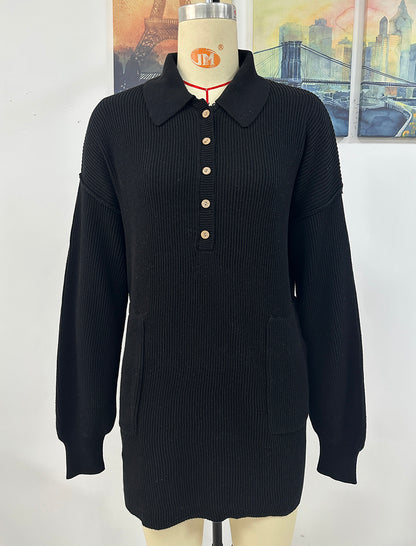 Solid Color Collared Button-Up Knit Cardigan