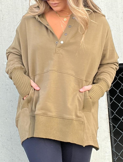 Hooded Buttoned Pullover Top