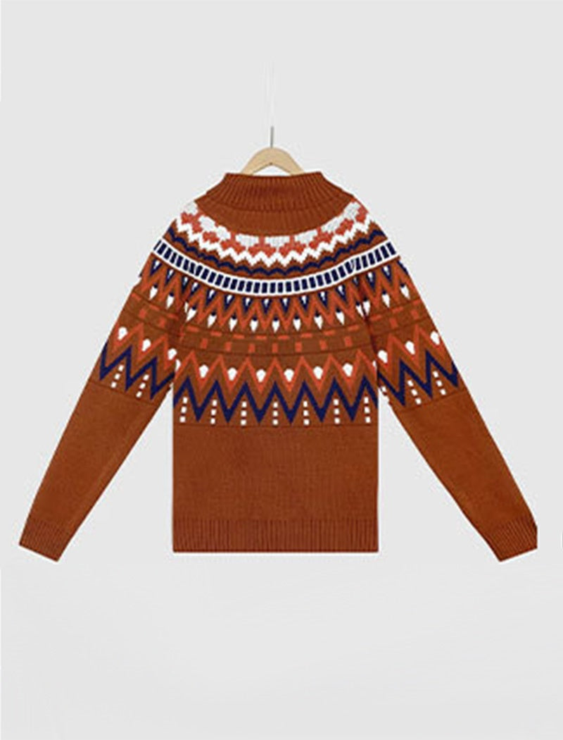 Fair Isle Pattern Turtleneck Sweater