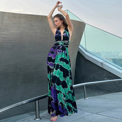 Tie-Dye Halter Maxi Dress