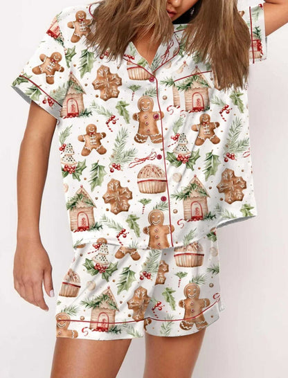 Santa Print Short Sleeve Pajama Set