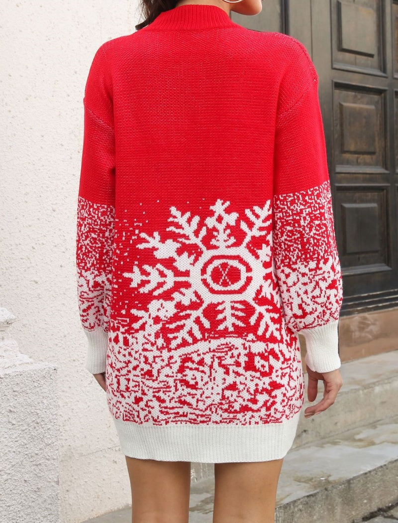 Snowflake Print Sweater Dress